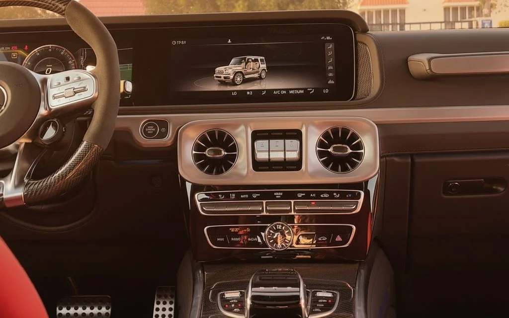Mercedes G63 2022 interior view showing trim – rental in Dubai