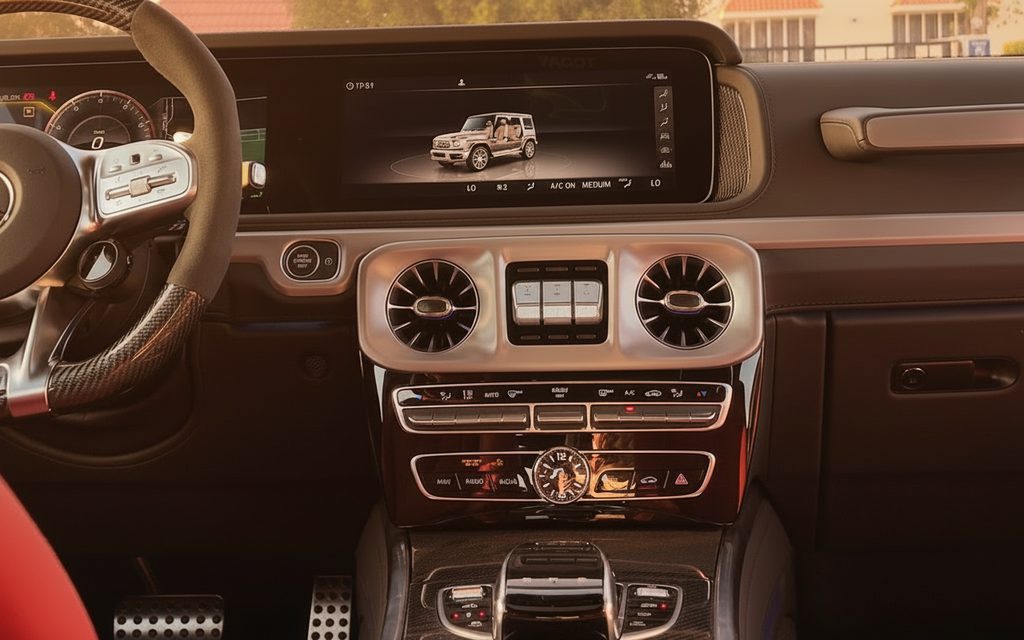 Mercedes G63 2022 interior view showing trim – rental in Dubai