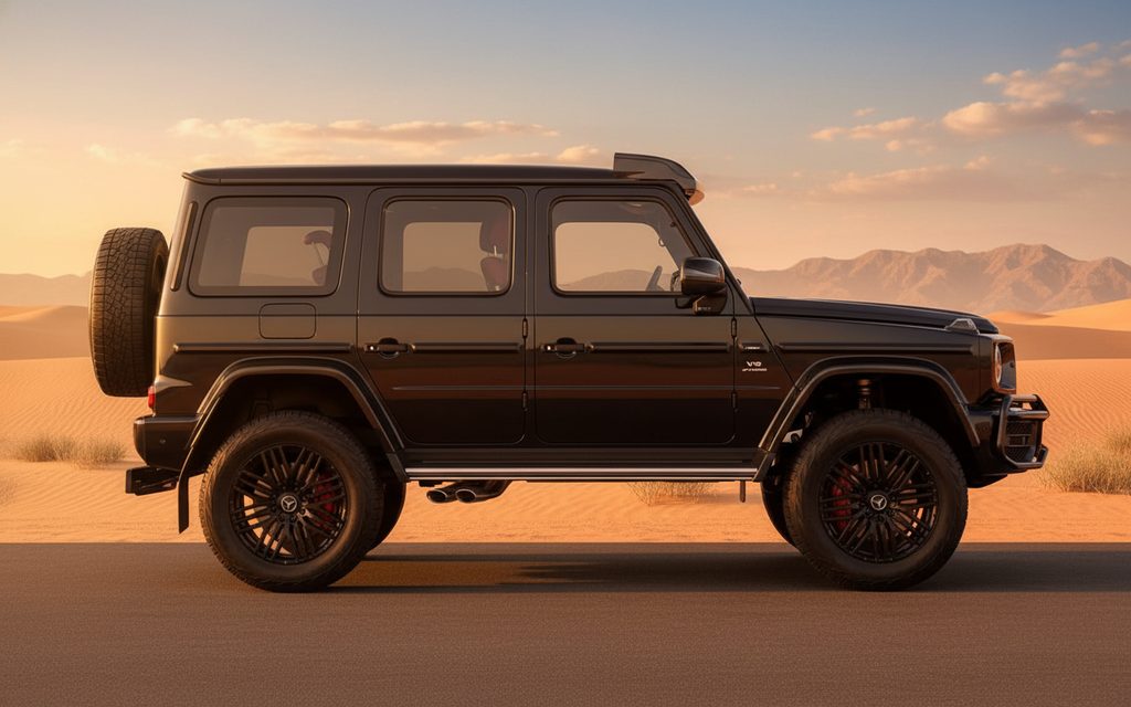 Mercedes G63 2022 Black side profile – rental in Dubai