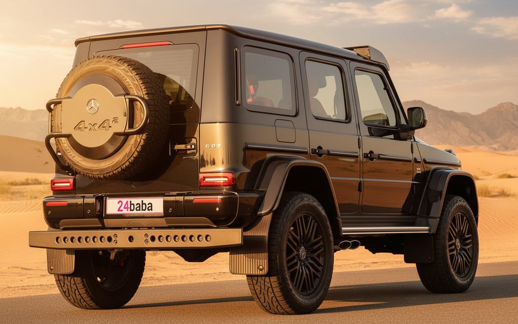 Mercedes G63 2022 Black rear view showing taillights – rental in Dubai