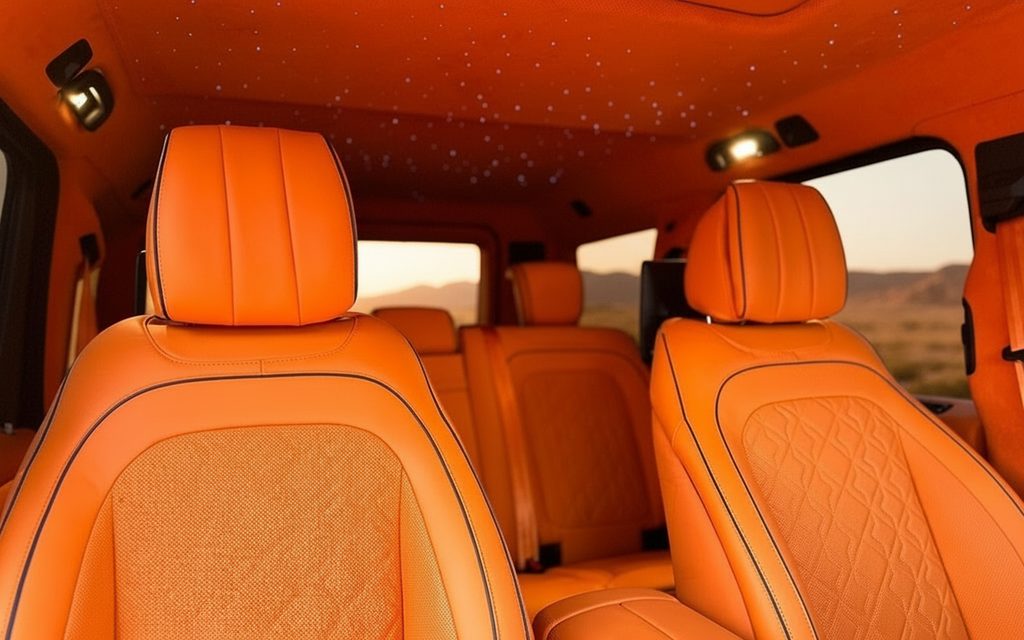 Mercedes G63 2023 leather seats and cabin – rental in Dubai