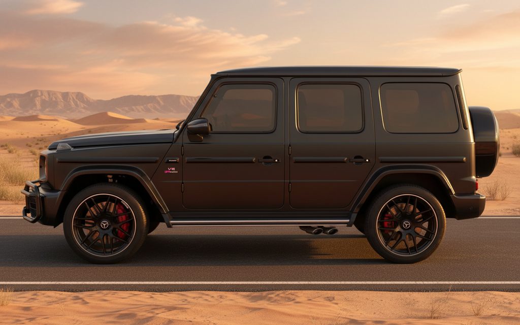 Mercedes G63 2023 Black side profile – rental in Dubai