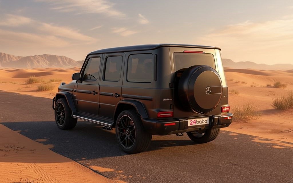 Mercedes G63 2023 Black rear view showing taillights – rental in Dubai