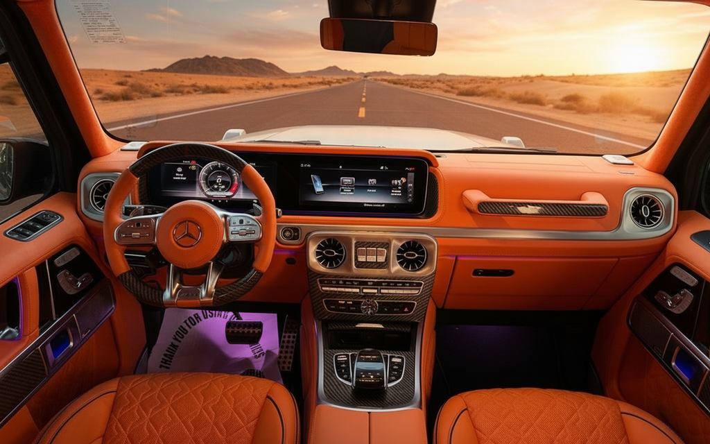 Mercedes G63 2023 interior view showing trim – rental in Dubai