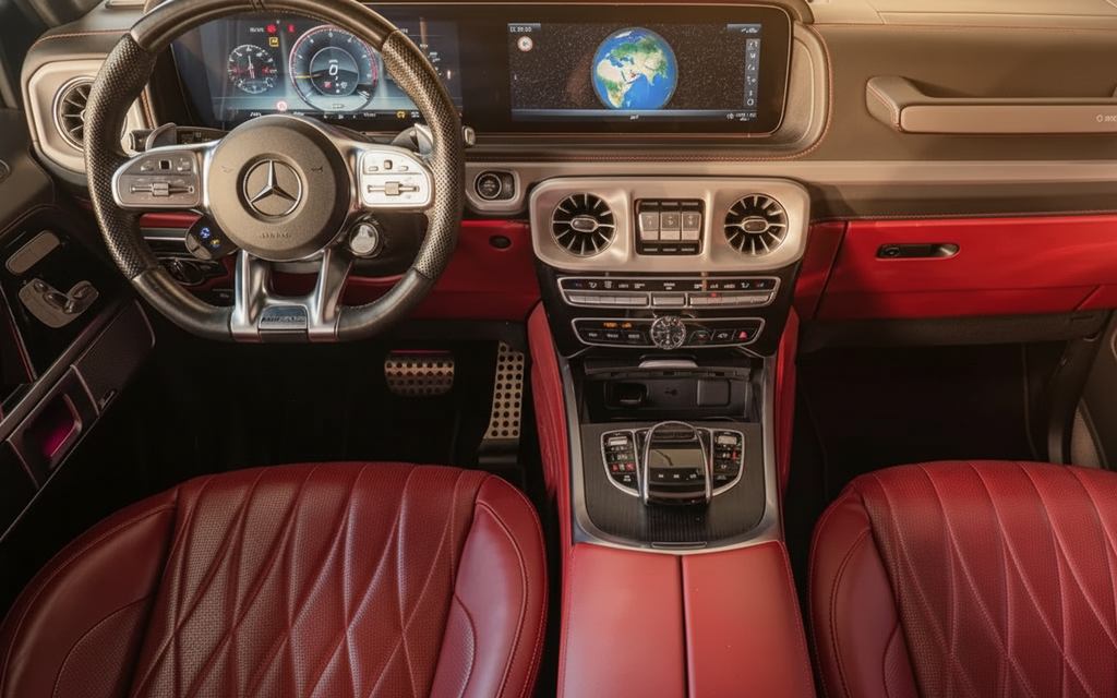 Mercedes G63 2023 interior view showing trim – rental in Dubai