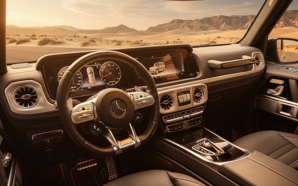Mercedes G63 2024 interior view showing trim – rental in Dubai