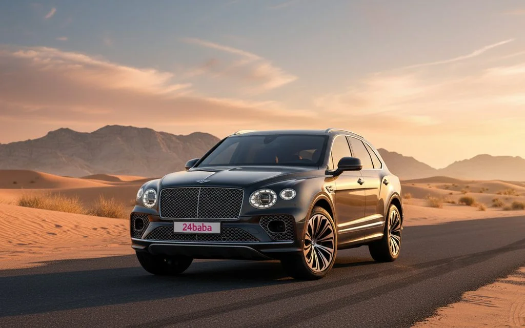 Bentley Bentayga 2022 Grey front view with headlights – rental in Dubai