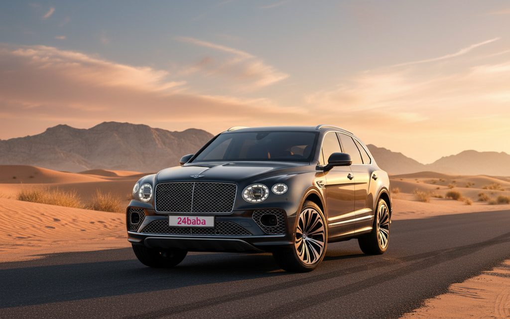 Bentley Bentayga 2022 Grey front view with headlights – rental in Dubai
