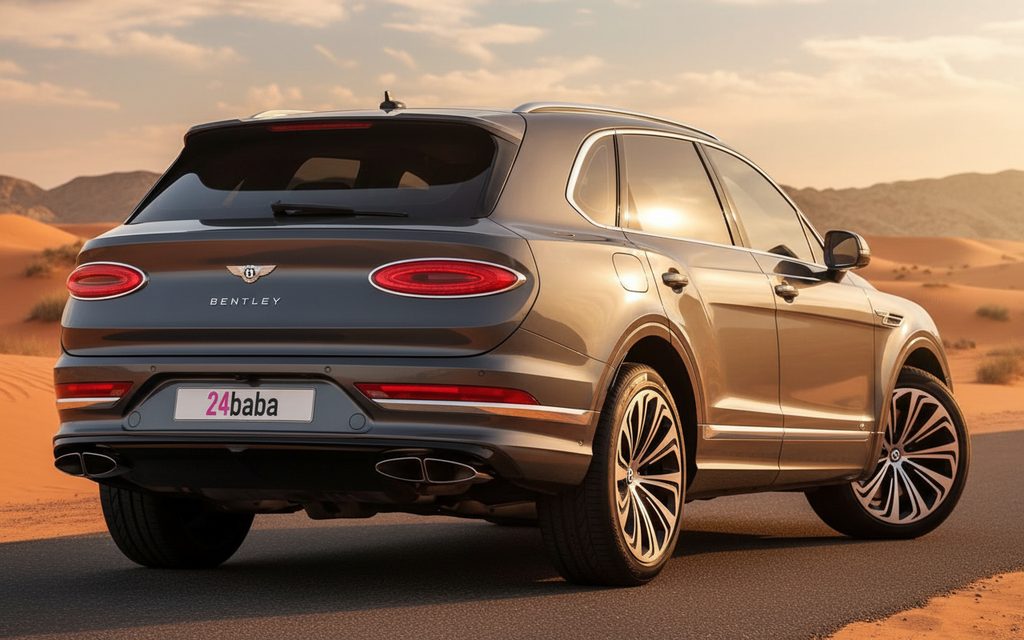 Bentley Bentayga 2022 Grey rear view showing taillights – rental in Dubai