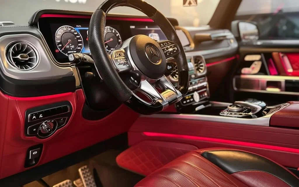 Mercedes G63 2021 interior view showing trim – rental in Dubai