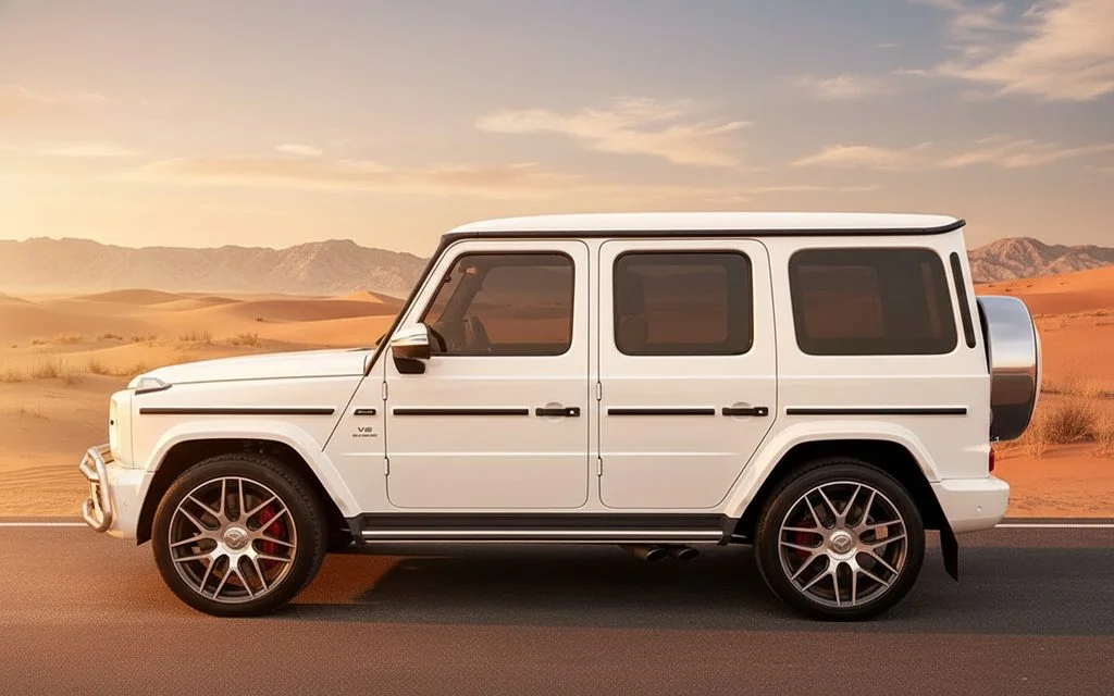 Mercedes G63 2021 White side profile – rental in Dubai