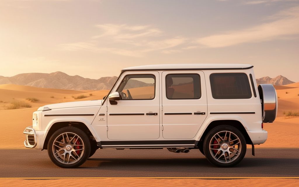 Mercedes G63 2021 White side profile – rental in Dubai