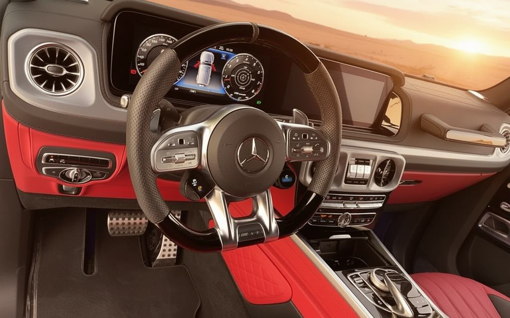 Mercedes G63 2021 interior view showing trim – rental in Dubai
