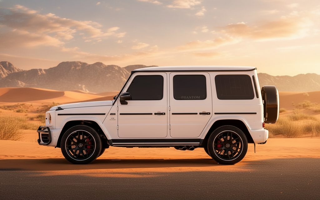 Mercedes G63 2022 White side profile – rental in Dubai