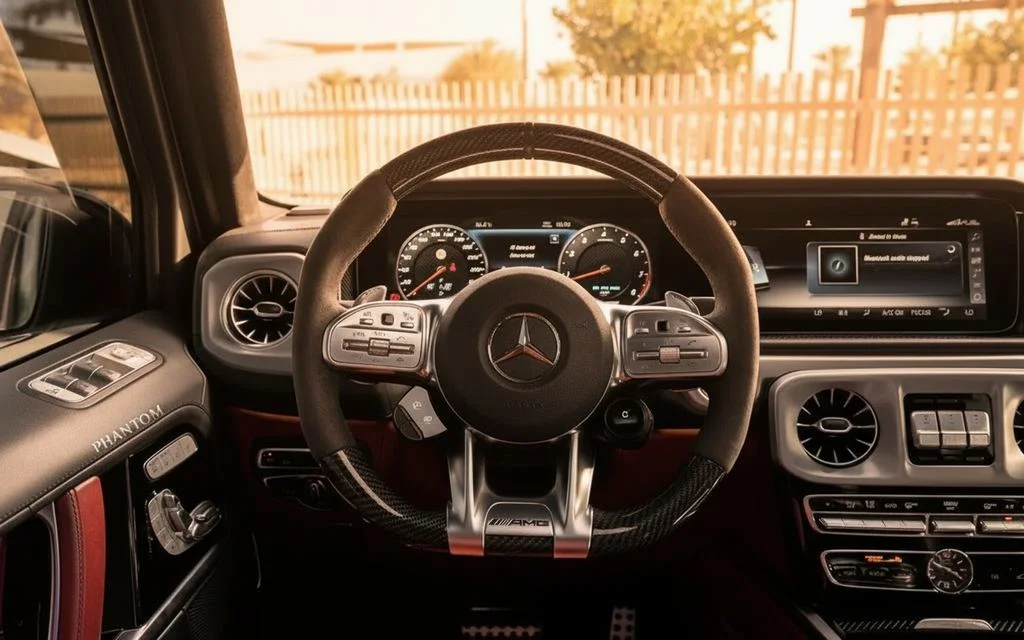 Mercedes G63 2022 interior view showing trim – rental in Dubai