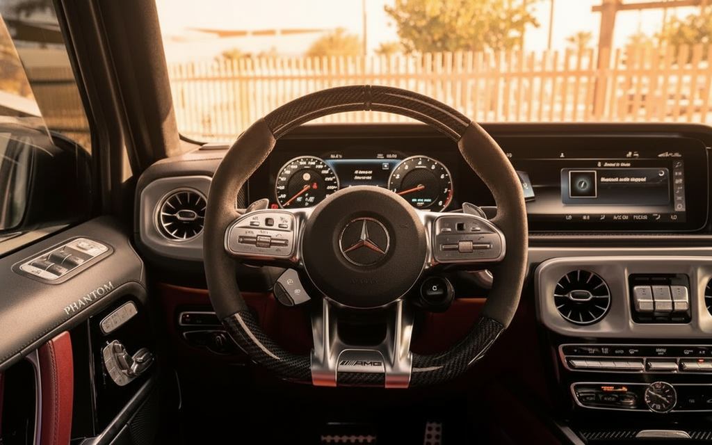 Mercedes G63 2022 interior view showing trim – rental in Dubai