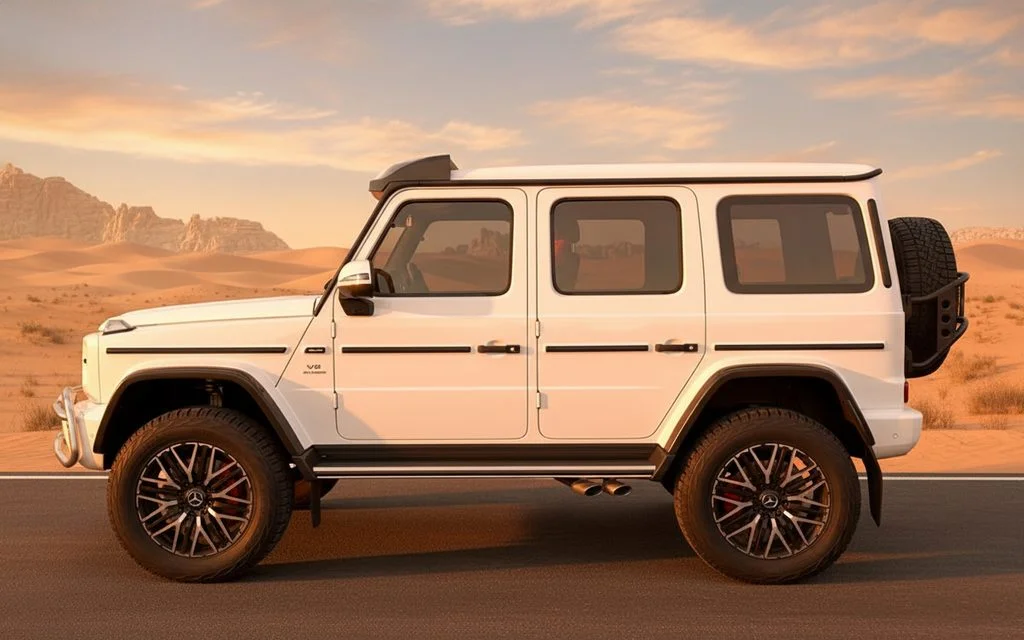 Mercedes G63 2022 White side profile – rental in Dubai