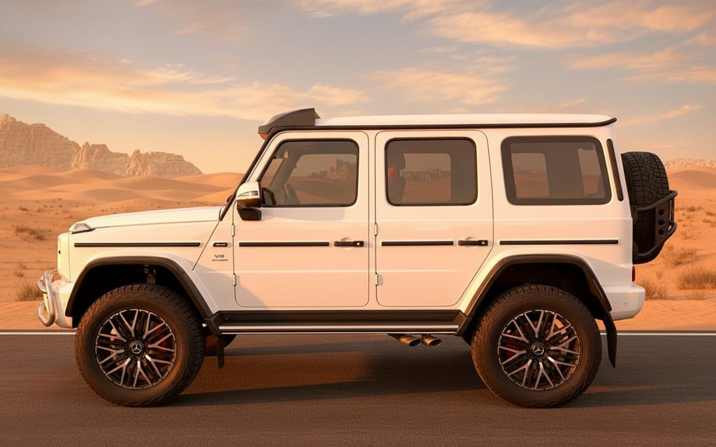 Mercedes G63 2022 White side profile – rental in Dubai
