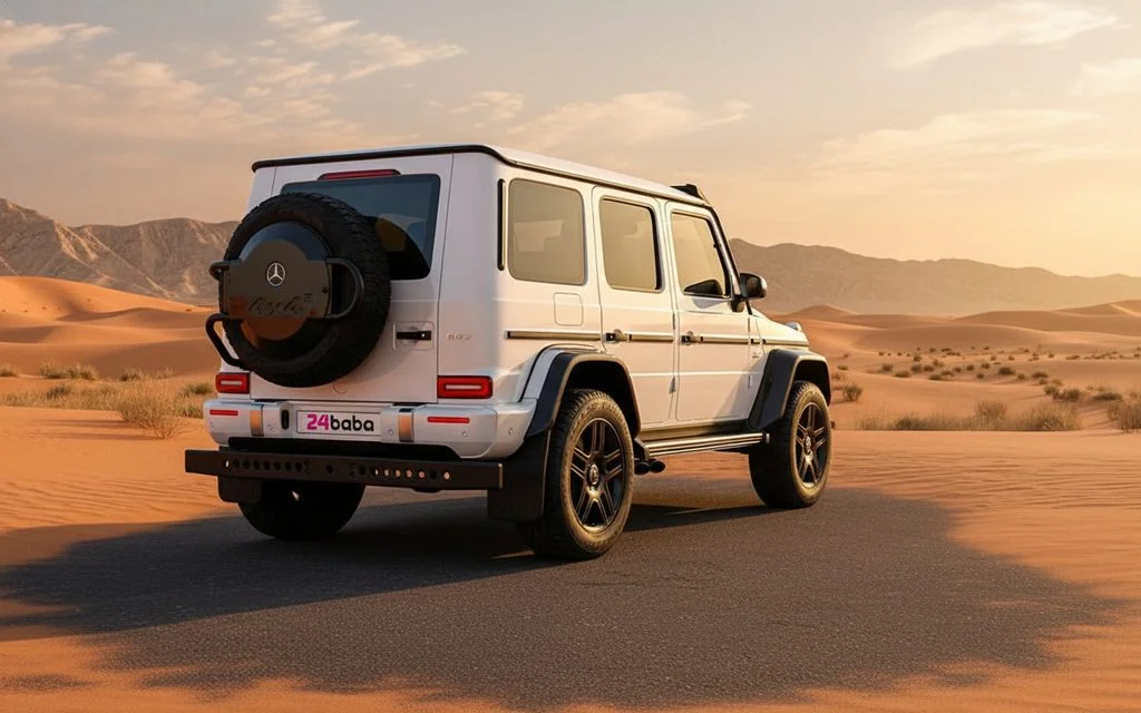 Mercedes G63 2022 White rear view showing taillights – rental in Dubai