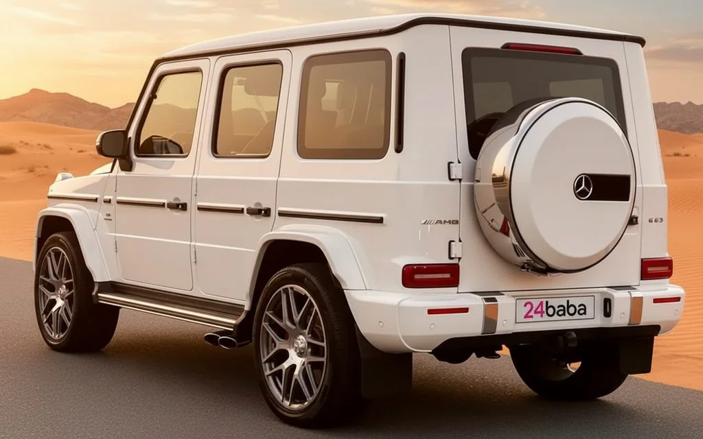 Mercedes G63 2023 White side profile – rental in Dubai