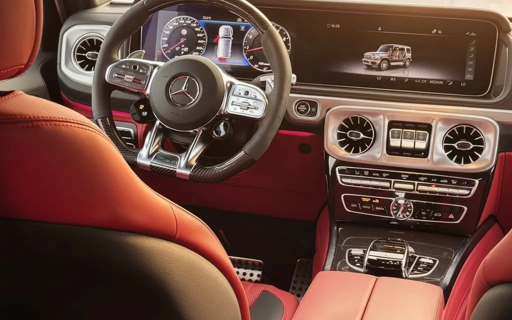 Mercedes G63 2023 interior view showing trim – rental in Dubai