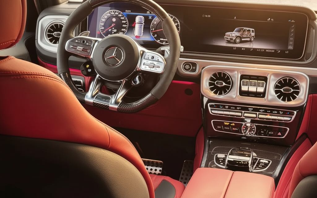 Mercedes G63 2023 interior view showing trim – rental in Dubai