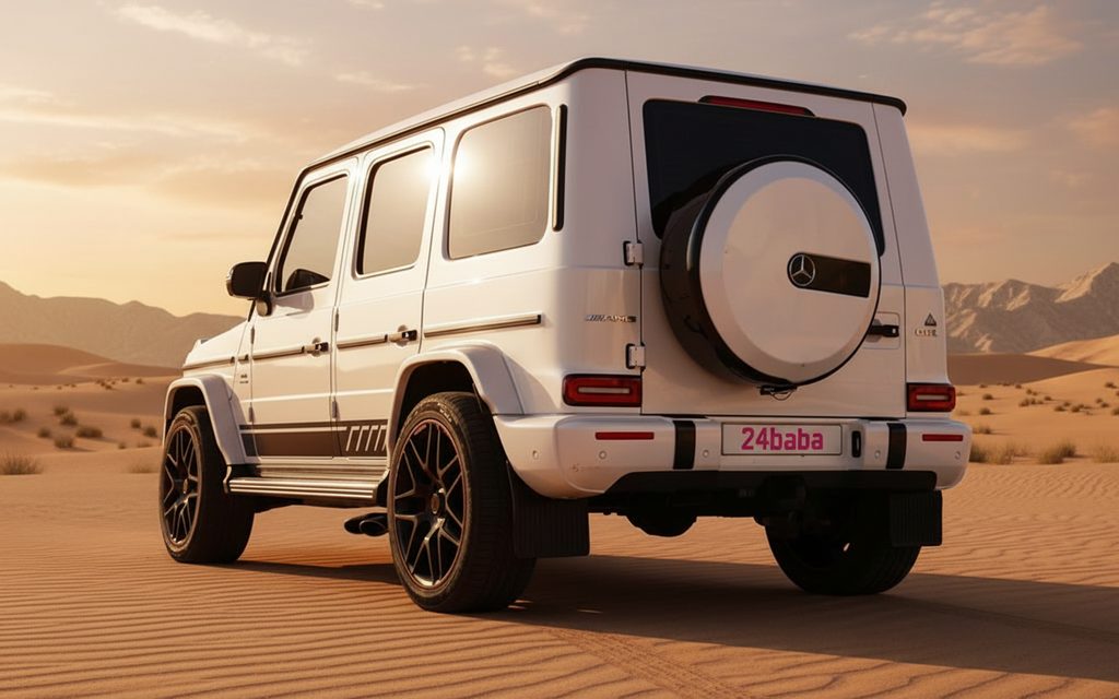 Mercedes G63 2025 White rear view showing taillights