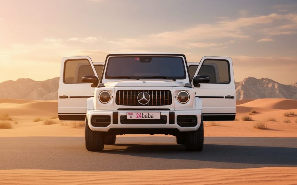 Mercedes G63 2025 White front view with headlights