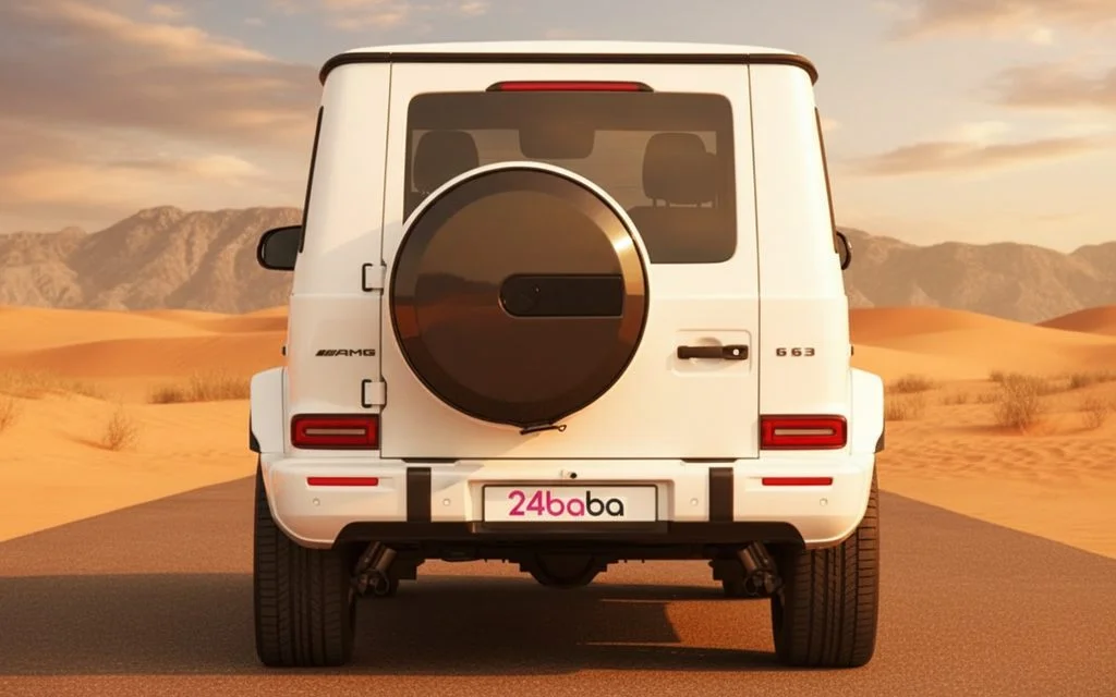 Mercedes G63 2025 White rear view showing taillights