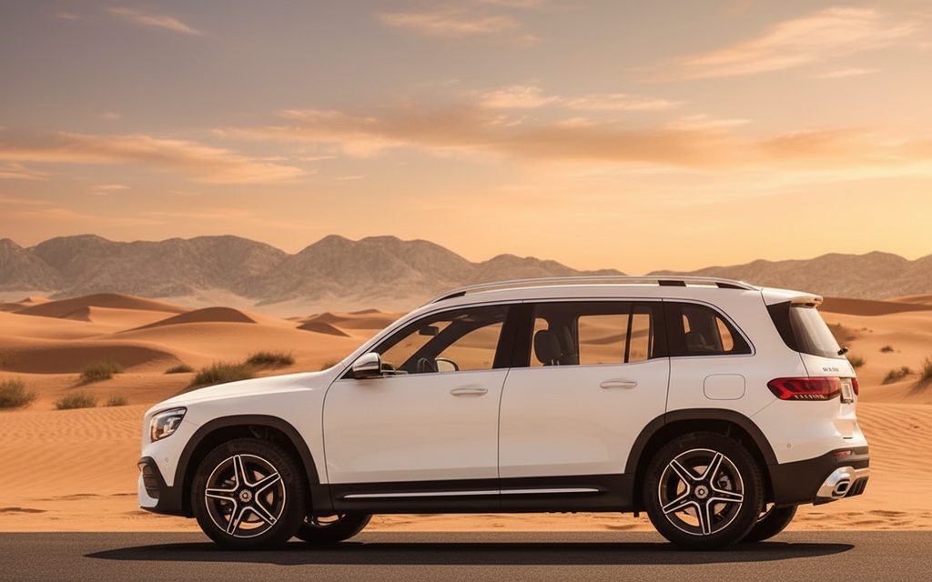 Mercedes Glb250 2022 White side profile – rental in Dubai