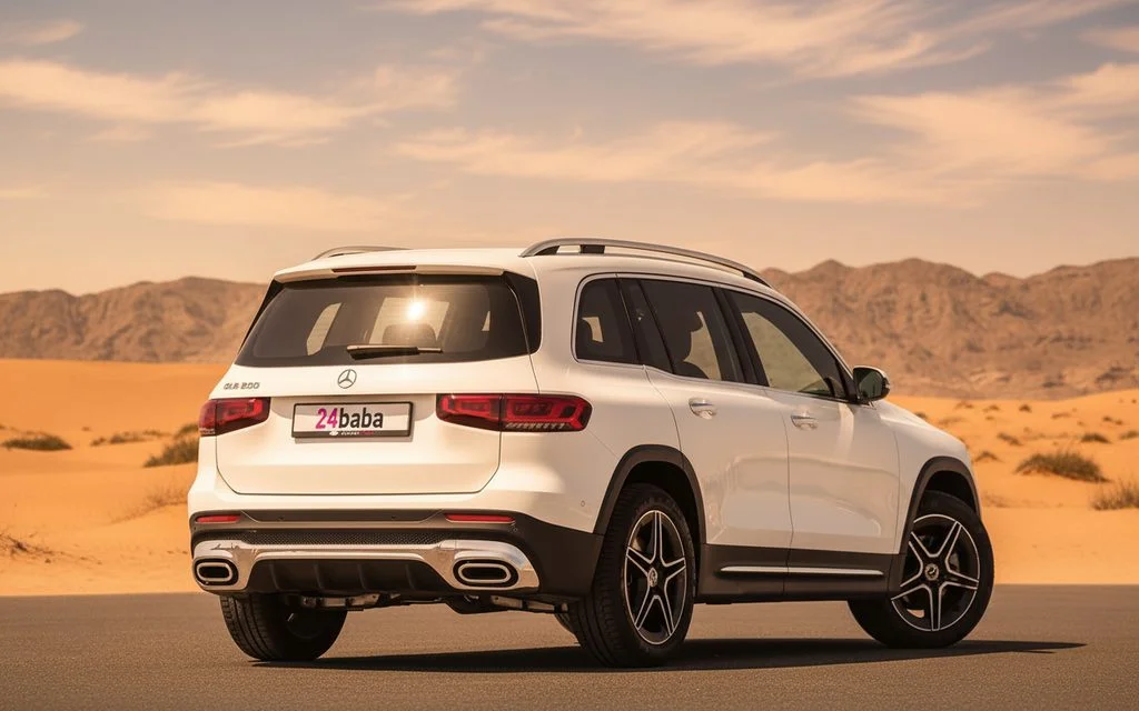 Mercedes Glb250 2022 White rear view showing taillights – rental in Dubai