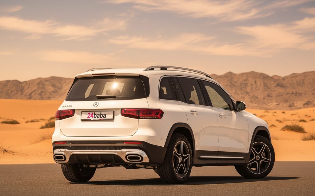 Mercedes Glb250 2022 White rear view showing taillights – rental in Dubai