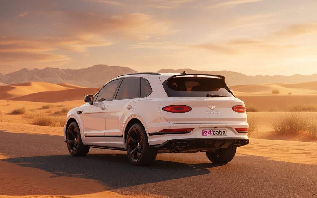 Bentley Bentayga 2023 White rear view showing taillights – rental in Dubai