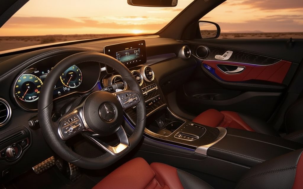 Mercedes Glc200 2023 interior view showing trim – rental in Dubai