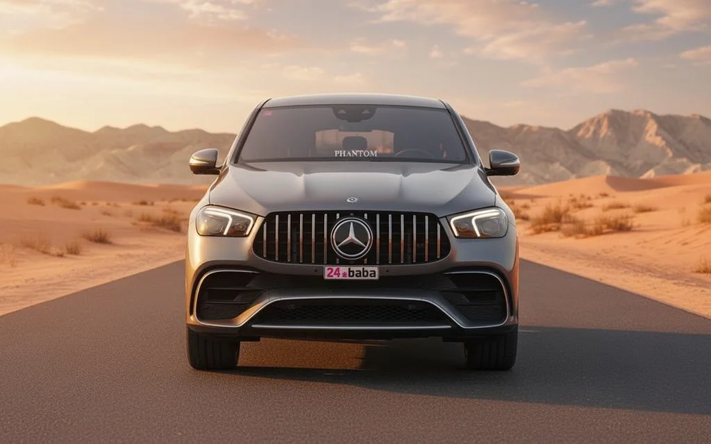 Mercedes Gle63 2021 Grey front view with headlights – rental in Dubai