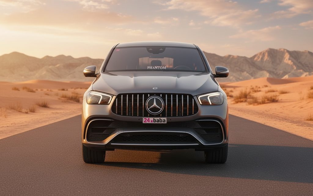 Mercedes Gle63 2021 Grey front view with headlights – rental in Dubai