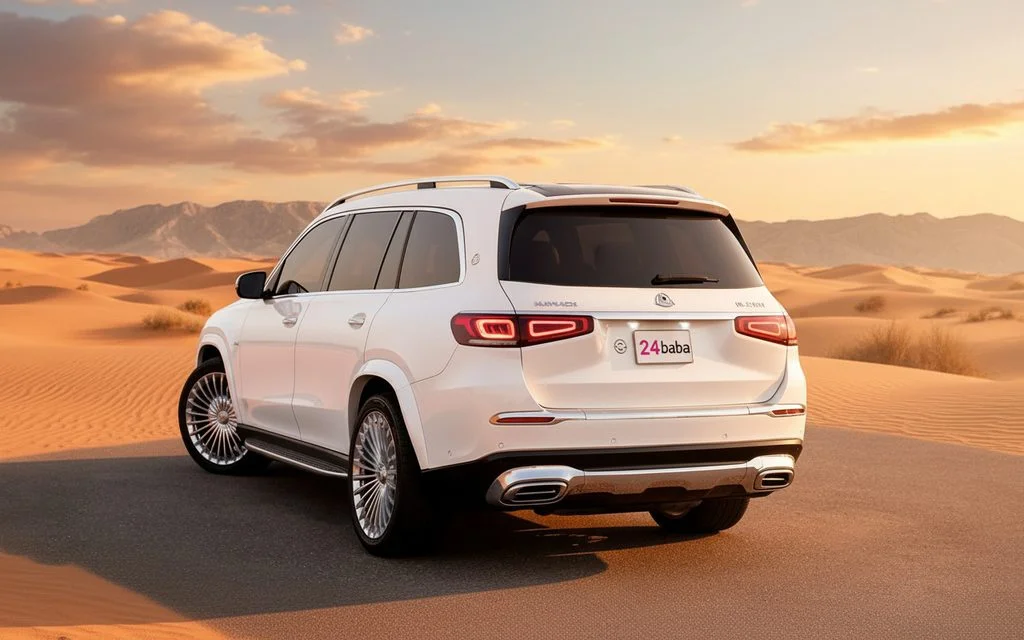 Mercedes Gls450 2023 White rear view showing taillights – rental in Dubai