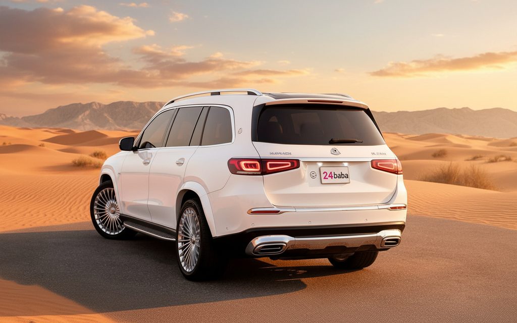 Mercedes Gls450 2023 White rear view showing taillights – rental in Dubai