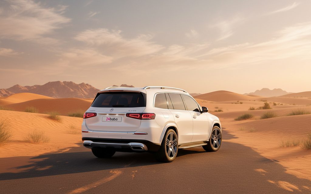 Mercedes Gls450 2023 White rear view showing taillights – rental in Dubai