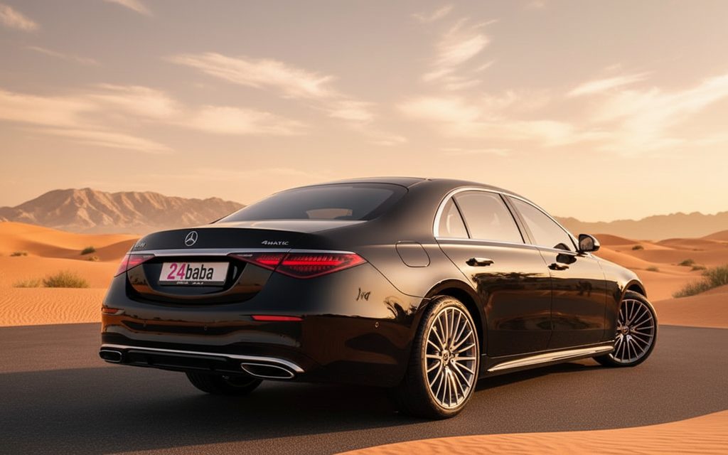 Mercedes S500 2022 Black rear view showing taillights – rental in Dubai