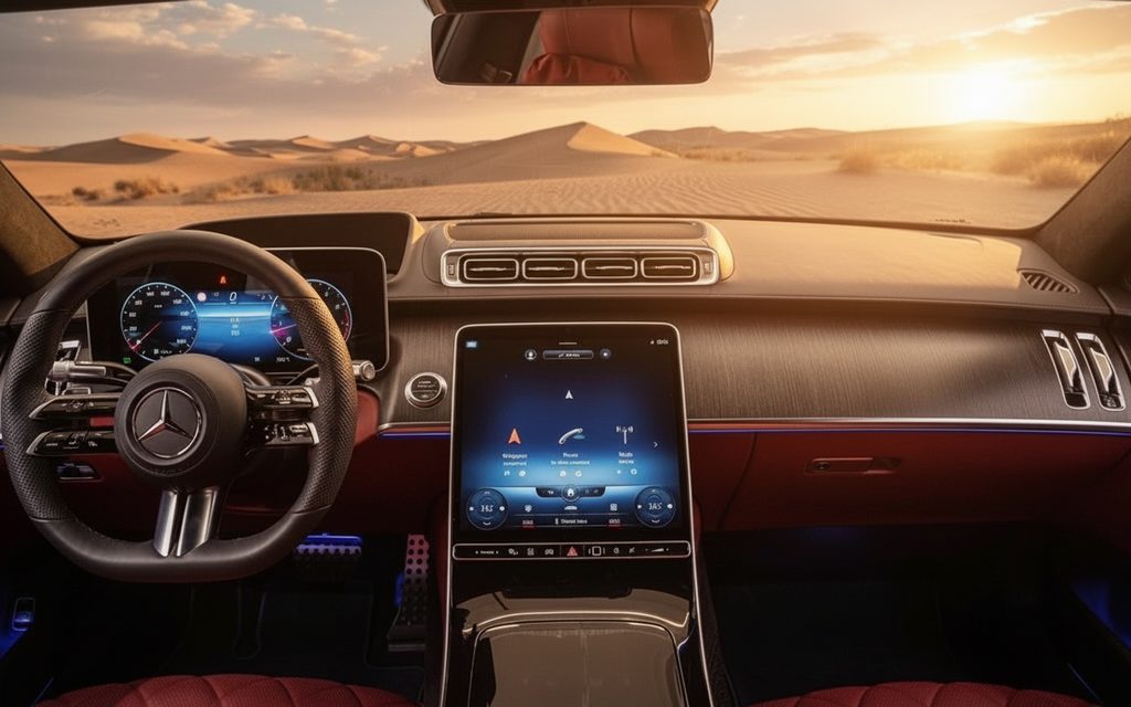 Mercedes S580 2024 interior view showing trim – rental in Dubai