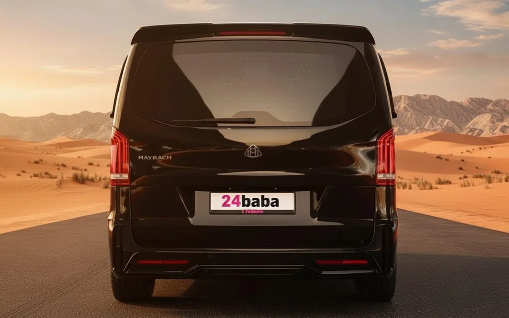 Mercedes V Class 2023 Black front view with headlights – rental in Dubai