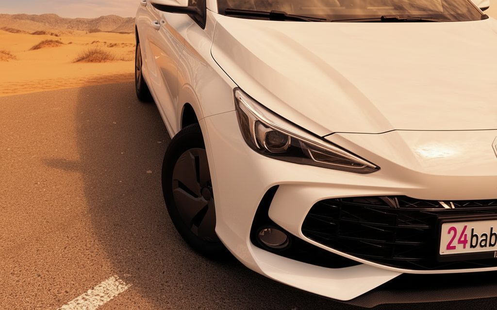 Mg 3 2025 White front view with headlights – rental in Dubai