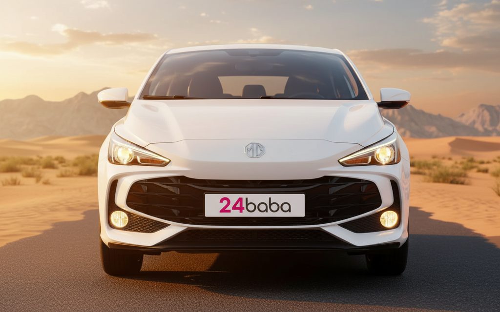 Mg 3 2025 White front view with headlights – rental in Dubai