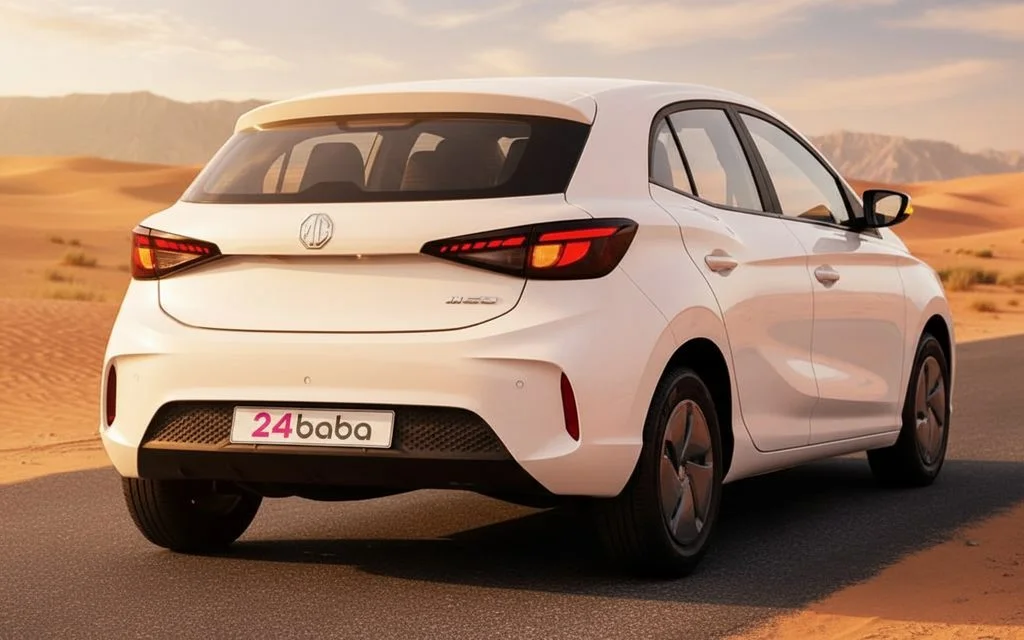 Mg 3 2025 White rear view showing taillights – rental in Dubai