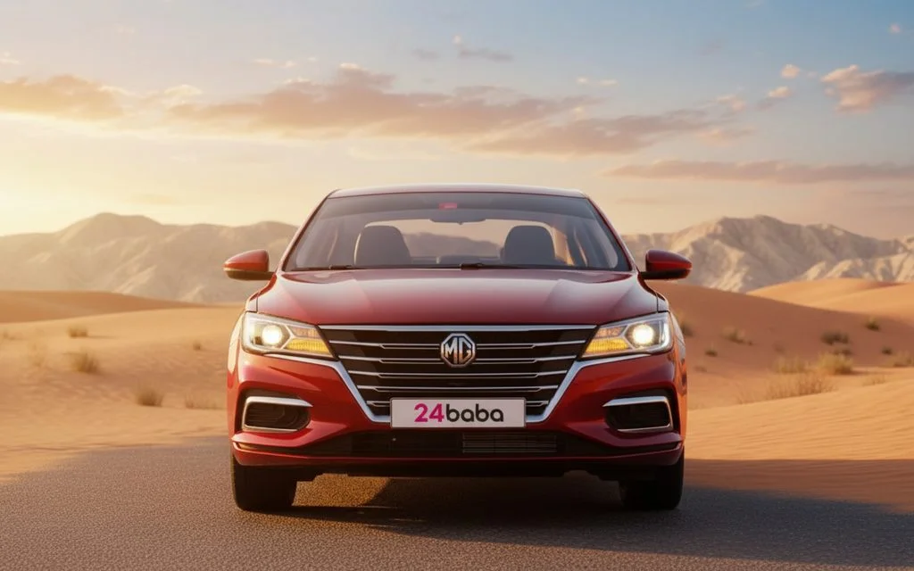 Mg 5 2025 Red front view with headlights – rental in Dubai