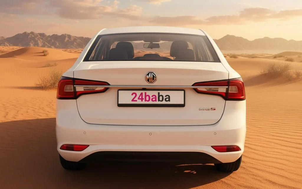 Mg 5 2023 White rear view showing taillights – rental in Dubai