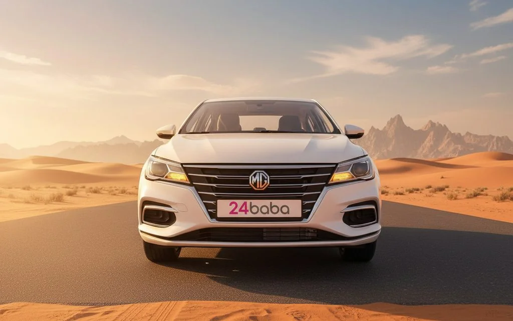 Mg 5 2025 White front view with headlights – rental in Dubai