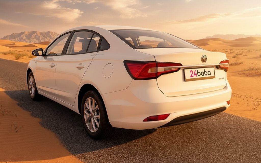 Mg 5 2025 White rear view showing taillights – rental in Dubai