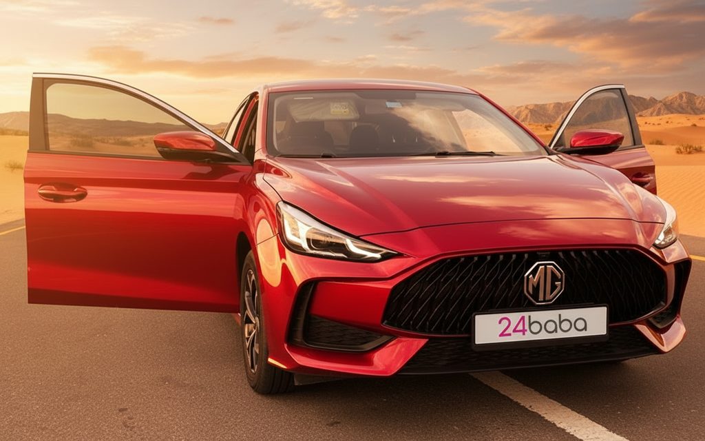 Mg Gt 2024 Red front view with headlights – rental in Dubai